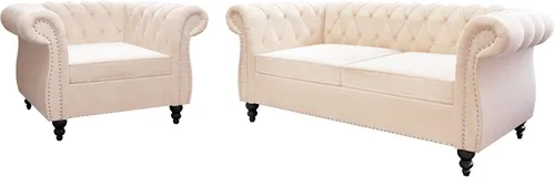 Vista 15 de QHITTY Juego de 2 piezas para sala de estar, Sofá Seccional Chesterfield Silla Contemporáneo Tapizado de Terciopelo Loveseat Juego de Sofás