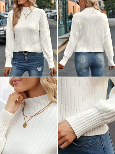 Vista 3 de ZAFUL - Suéter de cuello alto para mujer, de manga larga, de punto acanalado, básico recortado