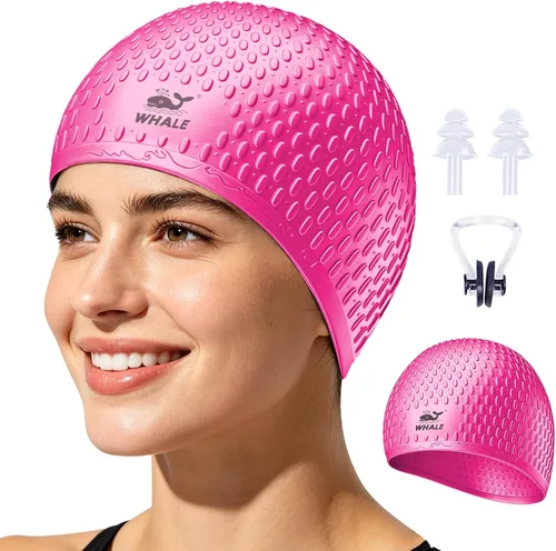 Vista 14 de Whlae Gorro de natación extra grande, con una correa de silicona duradera y diseño de oreja impermeable, adecuado para cabello largo, cabello rizado