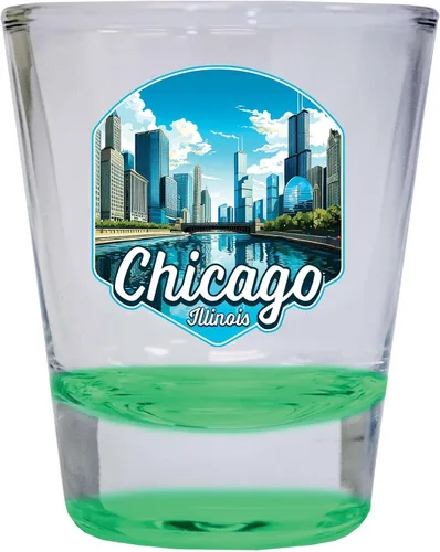 Vista 5 de Chicago Illinois A Souvenir - Vaso de chupito redondo de 1.5 onzas, color azul, paquete de 2