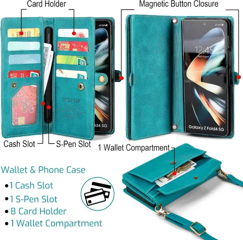 Vista 2 de Funda tipo cartera para Samsung Galaxy Z Fold 3 para mujer con 【Soporte para S Pen】, soporte para tarjetas con bloqueo RFID, funda de teléfono
