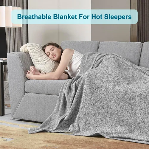 Vista 2 de KAWAHOME - Manta de punto para verano, ligera, transpirable, peluda, de jersey para sofá o cama
