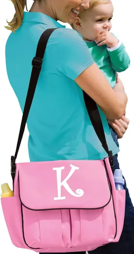 Vista 2 de Bolsa de pañales con monograma Bolso de bebé personalizado impreso personalizado, Rosado