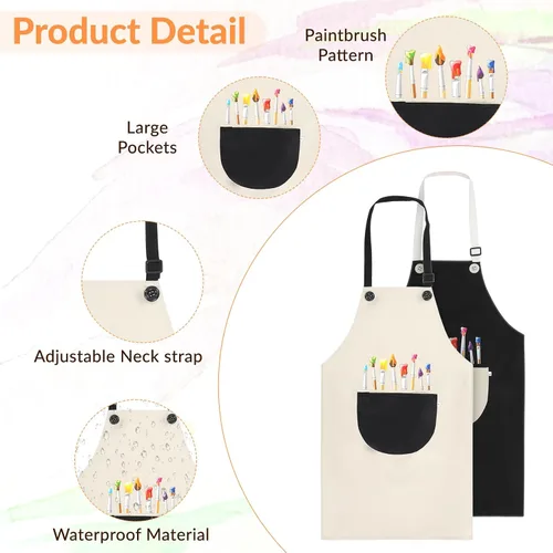Vista 3 de Mabor 2 delantales para cocinar, delantal de pintura impermeable ajustable, delantales de arte con bolsillos para niños y niñas, pintura