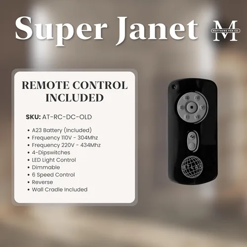 Vista 5 de Matthews SJ-BN-MWH-42 Super Janet Damp Rated 42" Ceiling Fan with LED Light and Remote & Wall Control, Silent DC Motor, 3 Solid Wood Blades, Brushed
