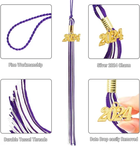 Vista 3 de Borla de graduación 2024, graduación de borla 2024, 2 borlas de graduación 2024, borla de gorra de graduación 2024 con dije dorado 2024