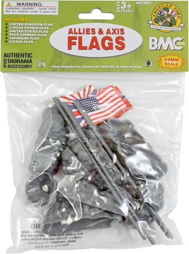 Vista 3 de BMC WW2 D-Day Allies Axis Plastic Army Men Banderas 10pc Militar Playset Accesorio