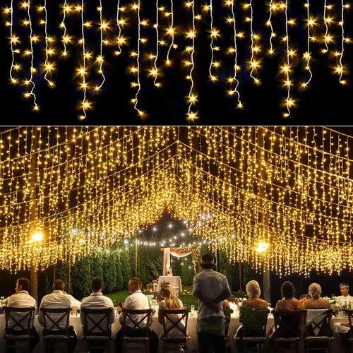 Vista 11 de Luces de carámbano, luces de Navidad de 33 pies con 400 LED, 75 caídas, 8 modos, enchufable e impermeable, para festividades, boda, fiesta, hogar
