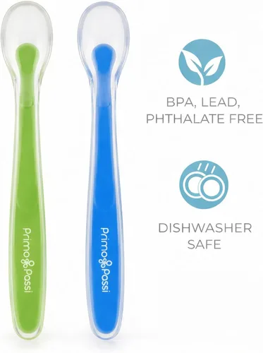 Vista 4 de Primo Passi Cucharas de silicona para bebés – Cucharas de entrenamiento de primera etapa de punta suave para bebés y niños pequeños, aptas