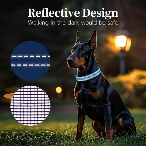 Vista 3 de Collares de perro personalizados, collar de perro bordado reflectante personalizado con nombre y números de teléfono, nailon suave ajustable