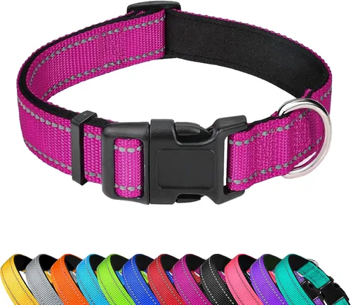Vista 12 de Collar reflectante para perro, ajustable de neopreno suave acolchado de nailon para mascotas con hebilla para cachorros y perros pequeños, gatos