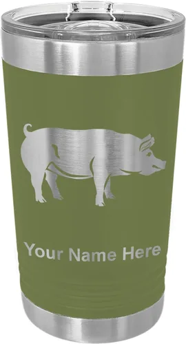 Vista 10 de LaserGram Vaso de pinta aislado al vacío de 16 onzas, cerdo, grabado personalizado incluido (negro) Engraved Gift, Vacuum Insulated Stainless