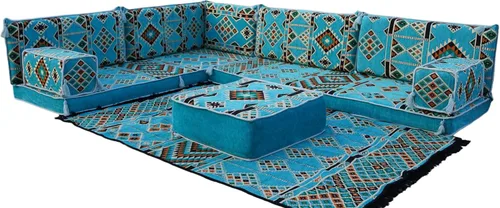 Vista 6 de arabicsofa Juego de sofás árabes tradicionales en forma de L - Sofás seccionales marroquíes - Asientos Majlis orientales para sala de estar