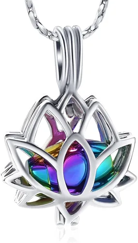 Vista 21 de Imrsanl Joyería de cremación para cenizas – Collar con colgante de cenizas de flor de loto con mini urna de recuerdo, joyería conmemorativa