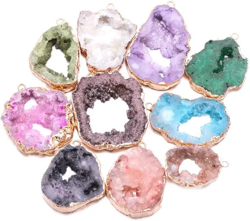 Vista 7 de 5 dijes naturales de ágata irregular, geoda, cuarzo, cristal druzy, colgante para collares, fabricación de joyas