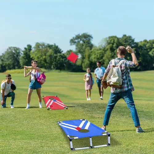 Vista 4 de Juego de Cornhole portátil con marco de PVC con 2 tablas de Cornhole plegables, 8 bolsas de frijoles y funda de transporte, mini juego de cornhole