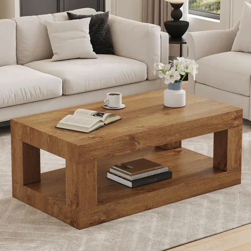 Vista 15 de Mesa auxiliar de madera, 39.37 pulgadas, cuadrada de mediados de siglo, mesa central de madera moderna de madera de fibropanel de densidad media