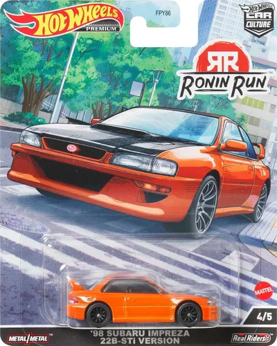 Vista 5 de Hot Wheels Vehículos de leyendas del circuito cultural del automóvil para niños de 3 años en adelante, Subaru WRX Sti 22B, colección prémium