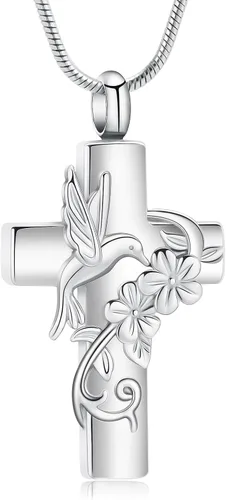 Vista 10 de Cross Hummingbird Urn Necklace for Ashes Flower Ashes Pendant Memorial Necklace Cremation Jewelry Ashes Keepsakes Necklace Gift for Loss of Loved