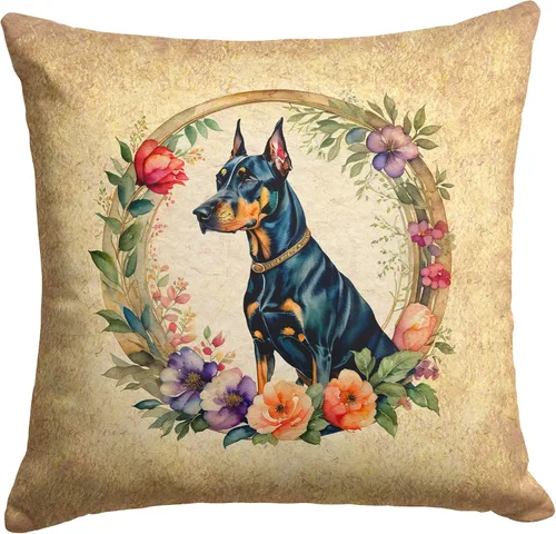 Vista 64 de Caroline's Treasures DAC2072PW1414 Affenpinscher and Flowers - Almohada decorativa de tela, lavable a máquina, para interiores y exteriores