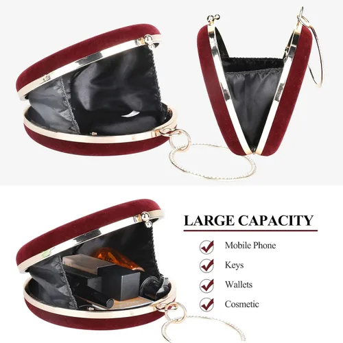 Vista 4 de Selighting Bolsos de mano redondos de terciopelo para mujer, bolsas de noche, bolso formal de boda, graduación, cóctel, fiesta, bolso de mano