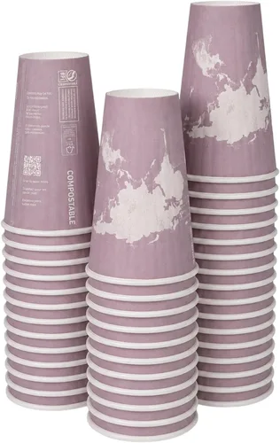 Vista 9 de ECO PRODUCTS Tazas de café desechables aisladas compostables World Art 8 onzas, paquete de 40, vaso de papel caliente renovable de doble pared