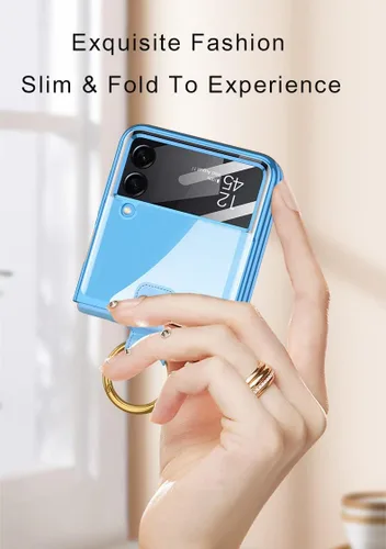 Vista 4 de SHIEID Z Flip 4 - Funda protectora delgada con soporte de anillo, borde galvanizado para Galaxy Z Flip 4, con protector de pantalla integrado