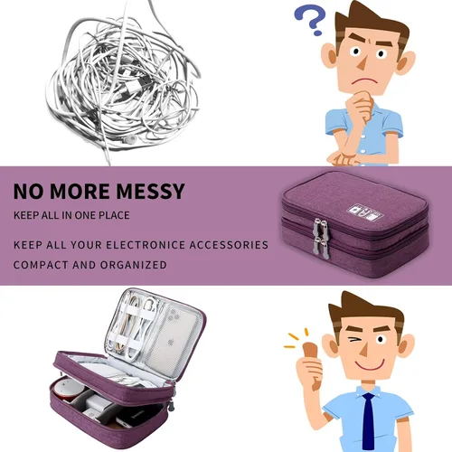 Vista 3 de MIRLEWAIY Organizador de artículos electrónicos de viaje, estuche suave, bolsa de transporte para accesorios electrónicos, de doble capa