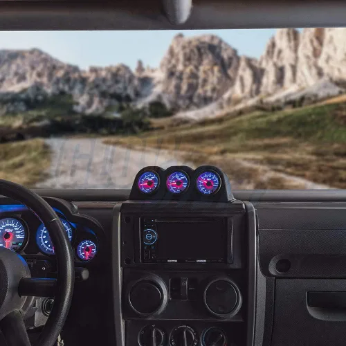 Vista 2 de GlowShift - Soporte universal de montaje en salpicadero de tres indicadores en negro - Compatible con cualquier marca/modelo de coche o camión