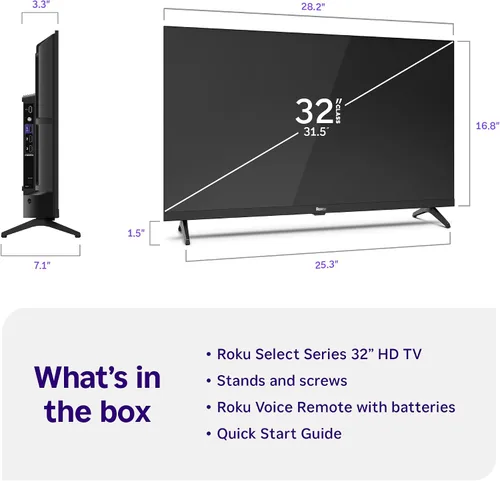 Vista 7 de Roku Smart TV – Serie Select de 32 pulgadas, 720p HD TV – Roku TV con control remoto por voz – Televisión LED de pantalla plana con Wi-Fi
