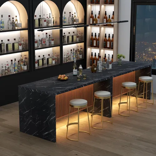 Vista 9 de Mesa de comedor grande de imitación de mármol de 63" para 4-6 personas (patente pendiente), mesa de isla con luces LED, mesa de comedor de cocina