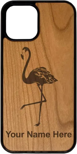 Vista 6 de Funda de madera natural compatible con iPhone, flamenco, grabado personalizado incluido (bambú)