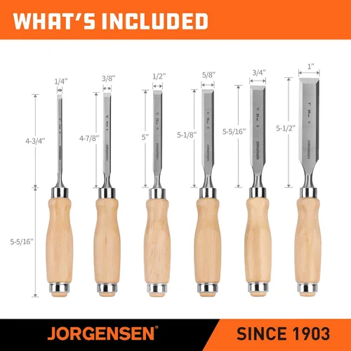 Vista 8 de Jorgensen Juego de cinceles de madera de 6 piezas, 1/4", 3/8", 1/2", 5/8