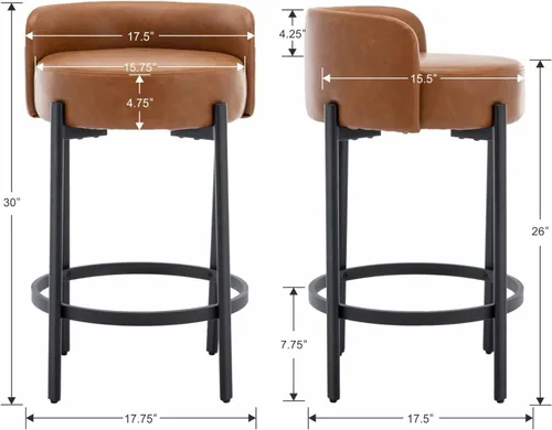 Vista 2 de Ya-Home Juego de 2 taburetes de bar modernos, de piel sintética, de 26 pulgadas, altura de mostrador, con respaldo bajo, taburetes tapizados