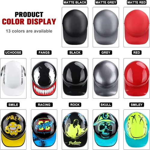 Vista 7 de Baseball Motorcycle Helmet - DOT Approved Open Face Helmet for Men Women Baseball Cap Helmet for Bike, Cruiser, Chopper, Moped, Scooter