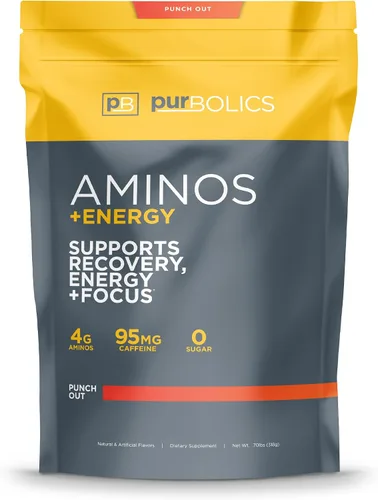 Vista 15 de Purbolics Aminos + Energía Apoya la recuperación, la energía y la concentración 95 mg de cafeína, 0 calorías y 60 porciones (azul acero)