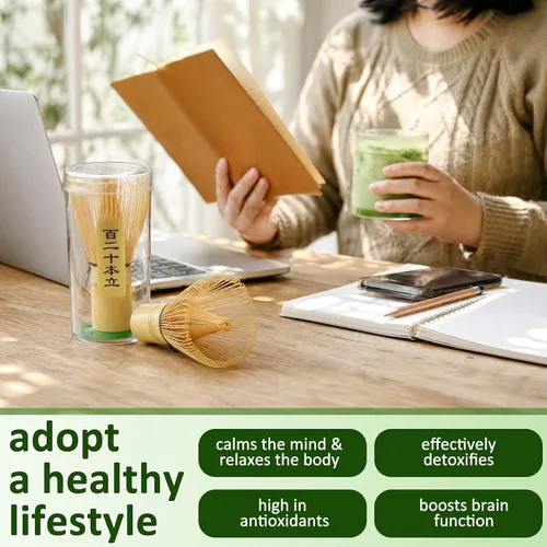 Vista 4 de LemonRoad Batidor de bambú de 80 puntas para matcha en polvo, tradicional japonés, hecho a mano, agitador de bambú orgánico, cepillo mezclador