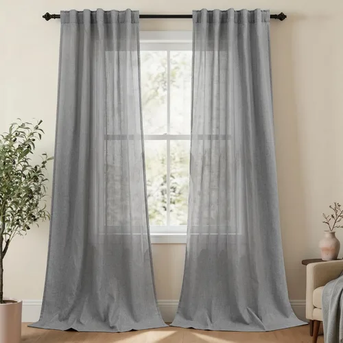 Vista 55 de Mrs.Naturall Cortinas negras de 45 pulgadas de largo, cortinas cortas de lino transparente para privacidad para cocina, dormitorio, ventanas