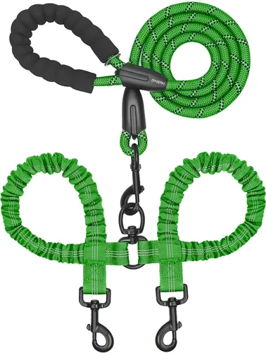 Vista 12 de iYoShop Correa doble para perro, giratoria de 360°, correa para caminar sin enredos con elástico absorbente de golpes para dos perros