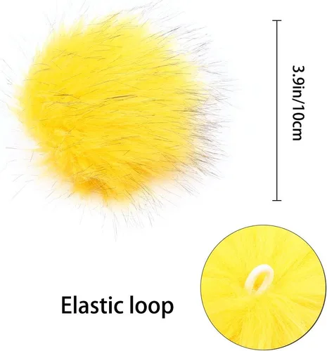Vista 2 de 20 pompones de piel sintética coloridos, pompones de piel esponjosa de 4 pulgadas con lazo elástico para sombreros de punto, guantes, bolsas