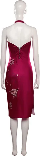 Vista 3 de Verycos Ada Wong Cosplay Cheongsam Re4 - Vestido rojo Remake para mujer, vestido con abertura alta, trajes de mariposa para Halloween