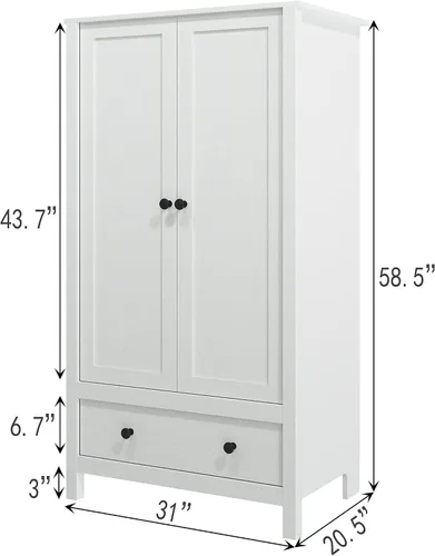 Vista 2 de Panana Armario de 2 puertas, armario con cajón para dormitorio (blanco)