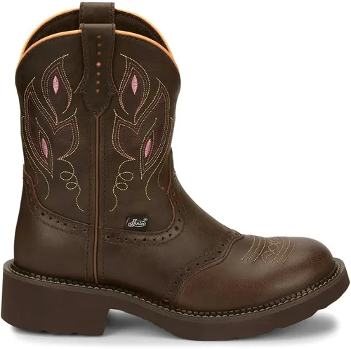 Vista 3 de Justin Boots Mujeres Gemma 8" Punta Redonda Casual Botas Mid Becerro Tacón Bajo 1-2" - Marrón