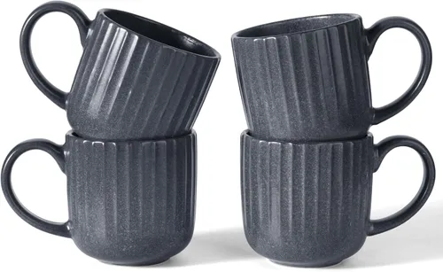 Vista 65 de famiware Juego de 4 tazas de café de 12 onzas, tazas de cerámica con asa Negro (Star-Black)