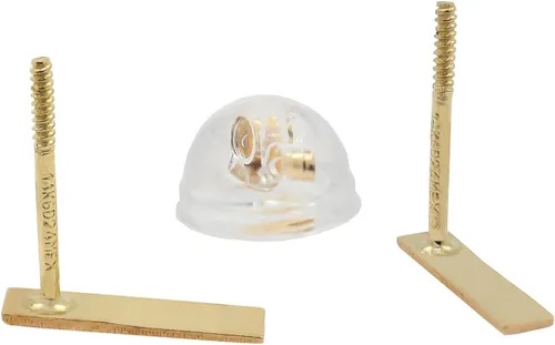Vista 5 de Hoberta Real 14K Solid Gold Tiny Line Bar Stud Earrings for Women & Girls - Hypoallergenic for Sensitive Ears, Small & Minimalist Jewelry for