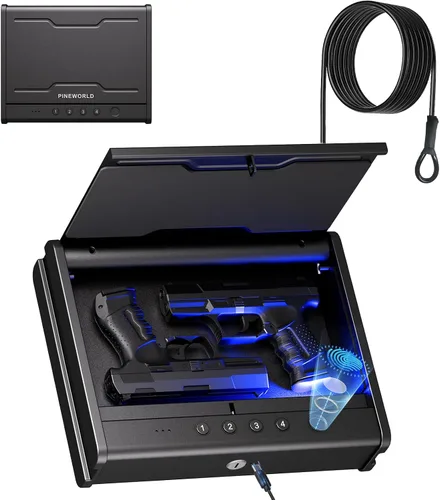 Vista 10 de PINEWORLD Caja fuerte para pistola, funda de pistola, caja de pistola biométrica segura para coche, cajas fuertes de pistola con huella dactilar