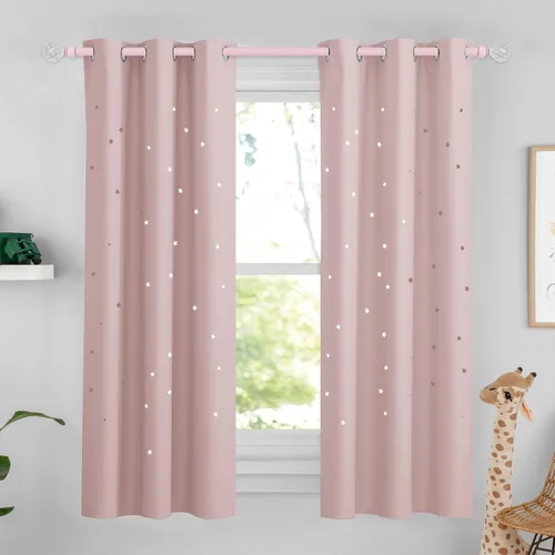 Vista 23 de NICETOWN - Cortinas de oscurecimiento de habitación con estrellas en rosa bebé, de 45 pulgadas de largo para dormitorio de niñas, cortinas
