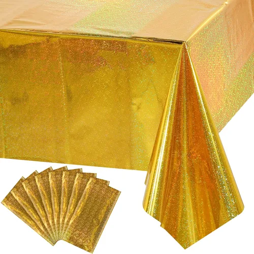 Vista 18 de Paquete de 4 manteles de plástico iridiscente brillantes desechables láser rectangulares, cubiertas de mesa, mantel de papel holográfico