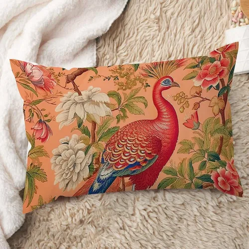 Vista 15 de ArogGeld Fundas de cojín de estilo chinoiserie, diseño de flores y pájaros, color rosa rubor, diseño de animales de pavo real, jardín asiático