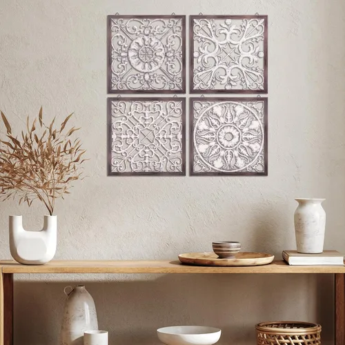 Vista 5 de Tatuo 4 piezas de decoración de pared de madera, paneles de madera decorativos de granja, decoración de pared moderna para sala de estar, hogar